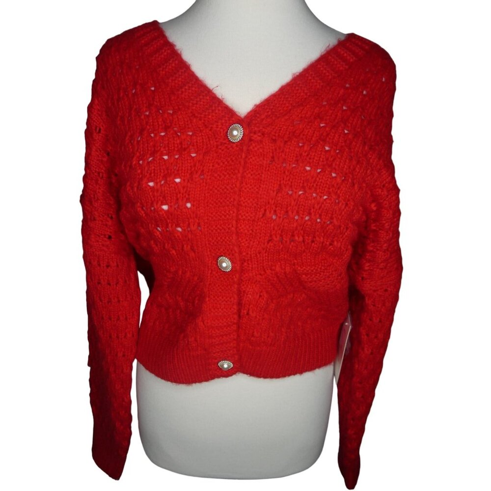 Hazel Moon‎ Women's Red Button-Down Sweater XL